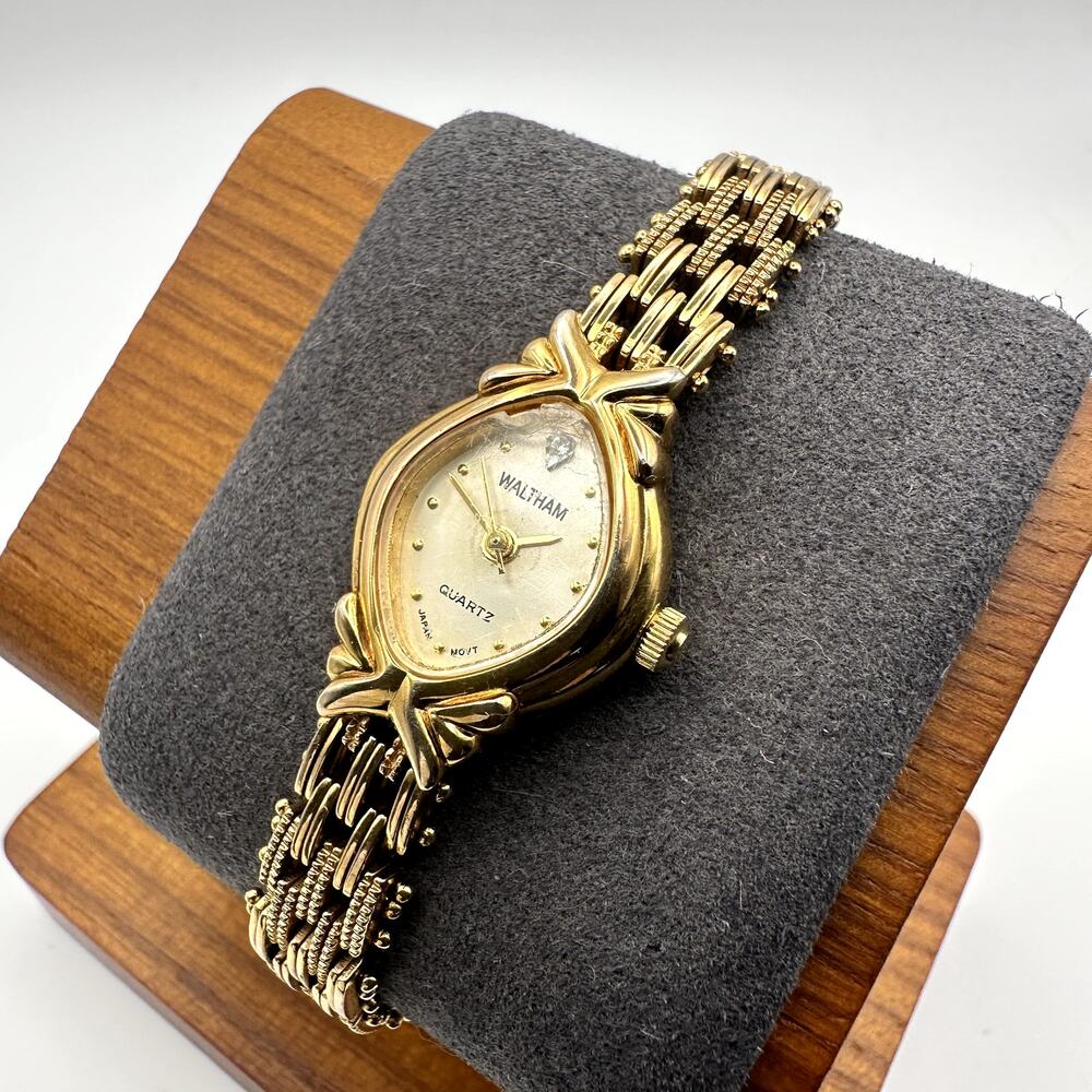 Waltham Women's Gold Tone Quartz Oval Dress Watch Ornate Bracelet